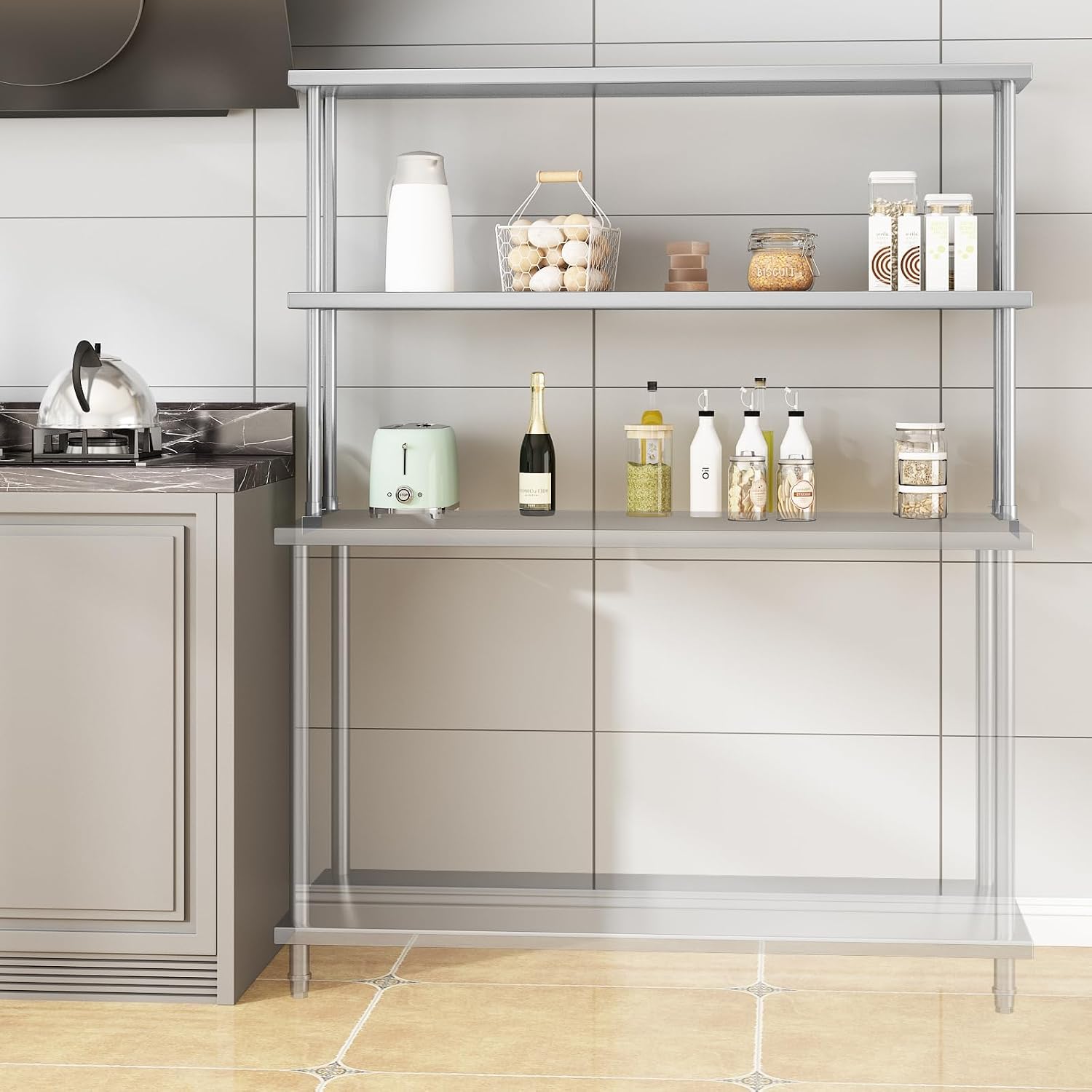 Commercial Kitchen Prep Table With Storage - Stainless Double Shelf Storage Rack Commercial